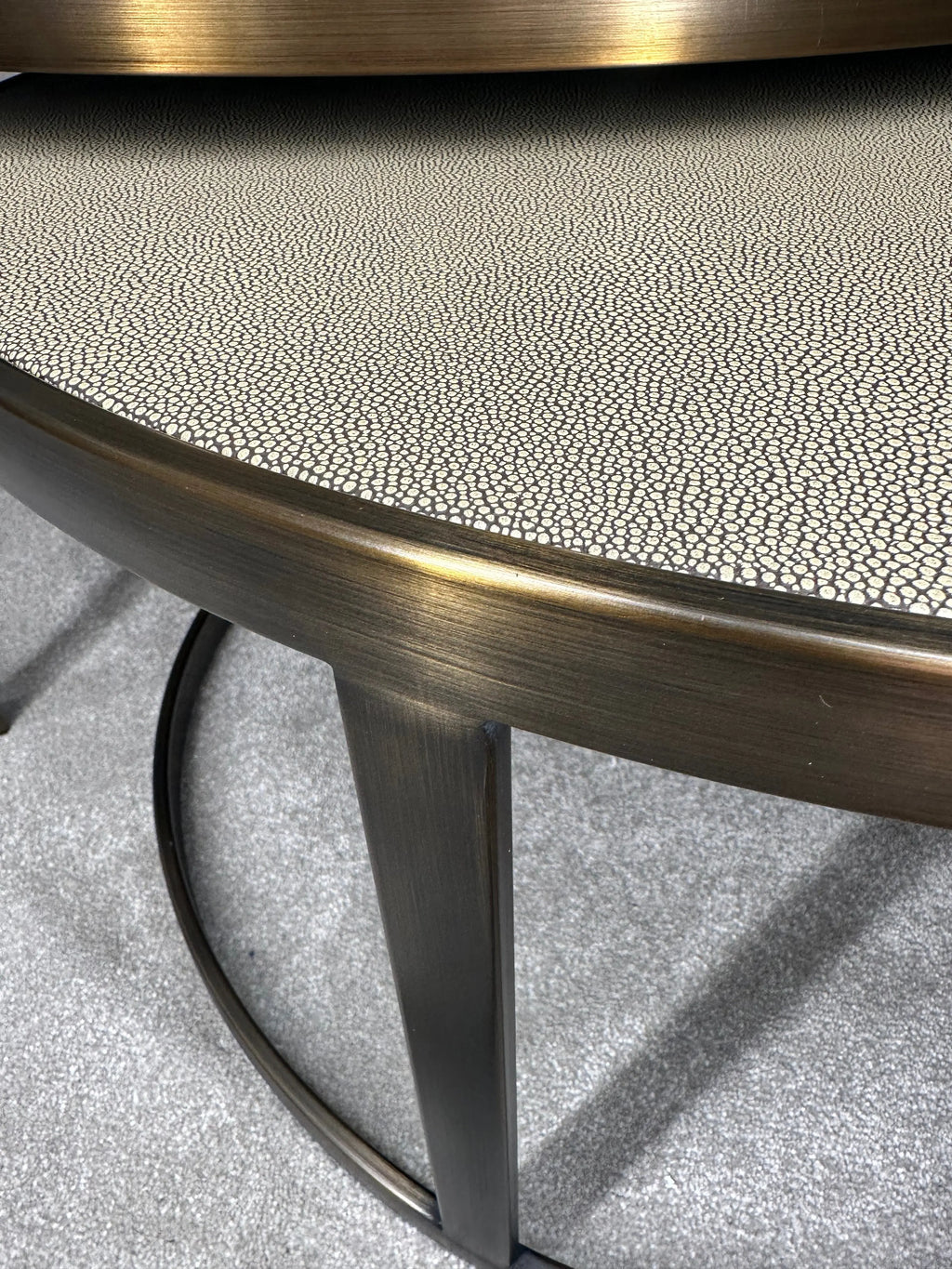 Belgravia Coffee Tables – Set of 2 Gold Frame Faux Shagreen Accent Tables Kevin Simba