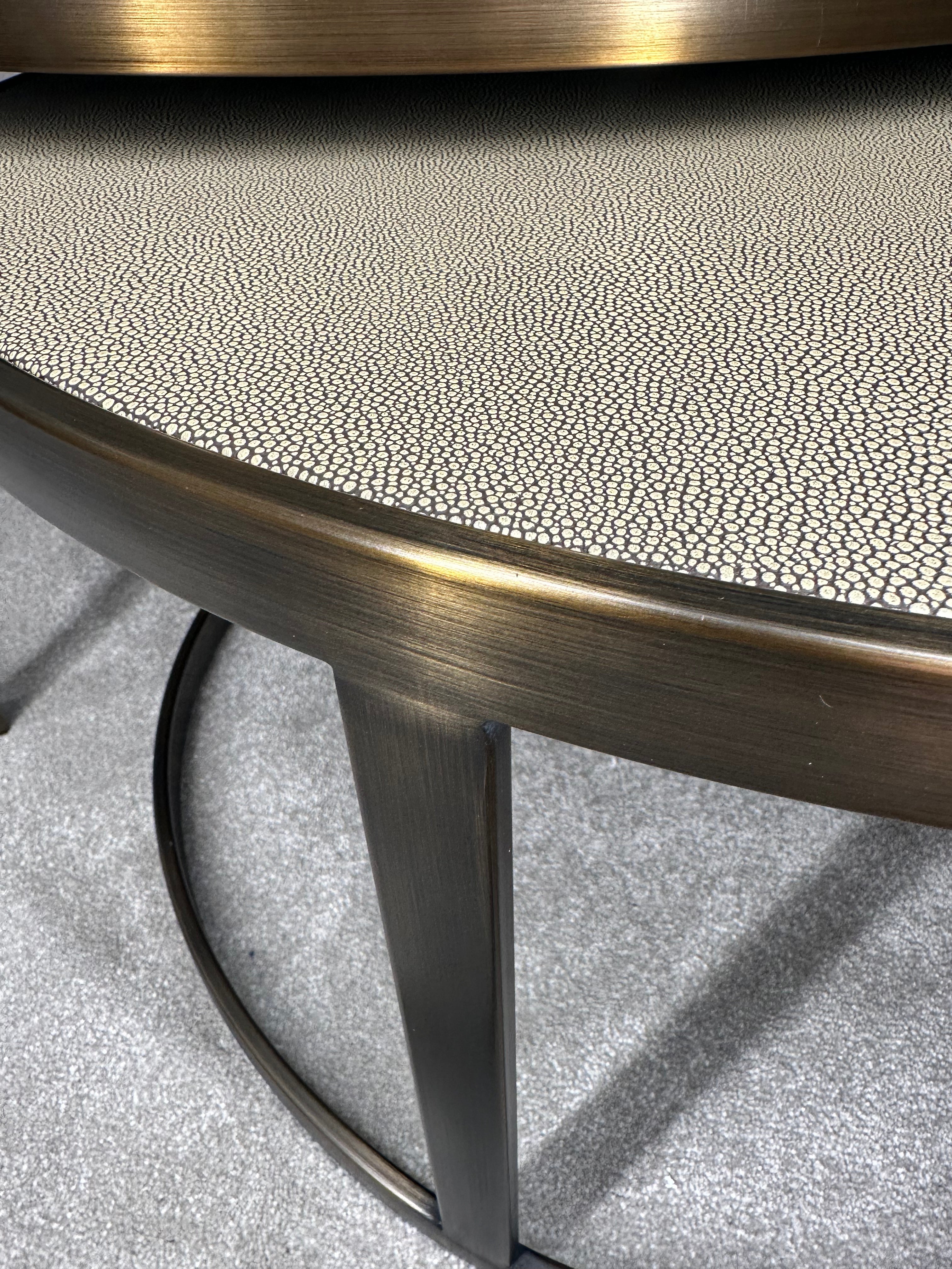 Richmond interiors Bloomville collection Bloomville Coffee Tables – Set of 2 Gold Frame Faux Shagreen Tables 