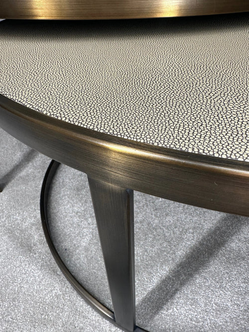 Belgravia Coffee Tables – Set of 2 Gold Frame Faux Shagreen Accent Tables Kevin Simba
