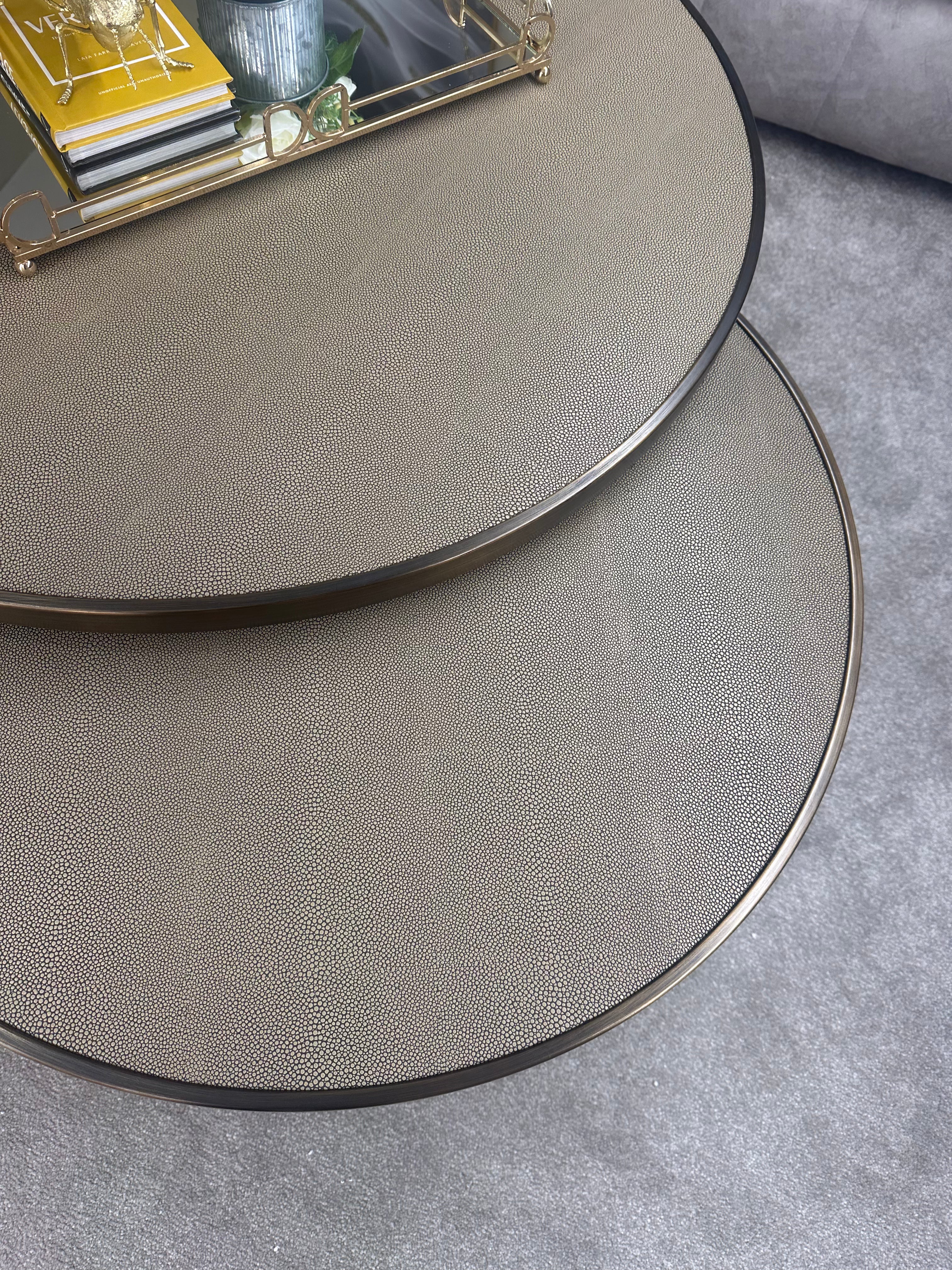 Richmond interiors Bloomville collection Bloomville Coffee Tables – Set of 2 Gold Frame Faux Shagreen Tables 