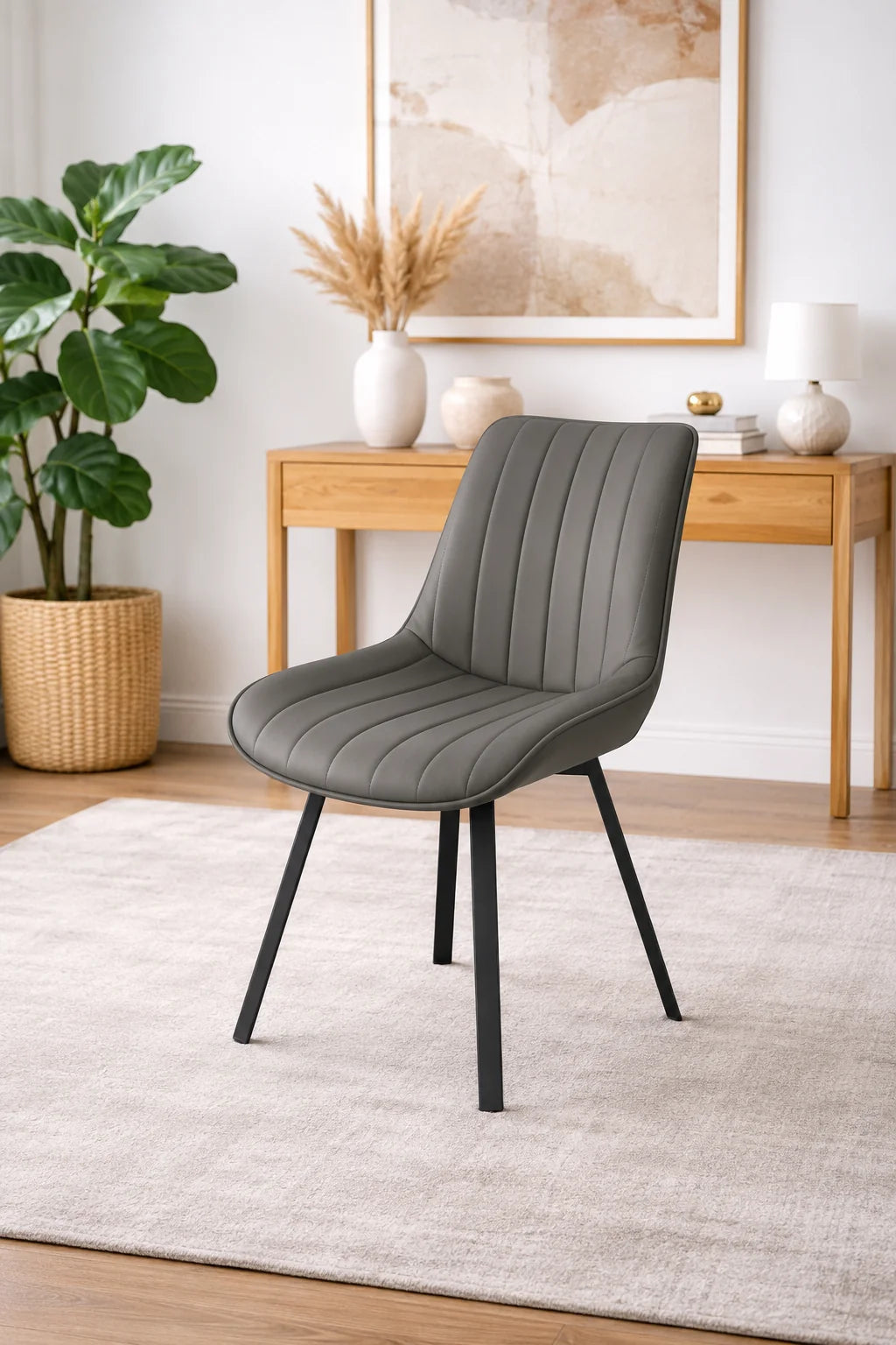 (Set of 2) Roco 360 Swivel Dining Chair w/ Cast Iron Black Legs AWS