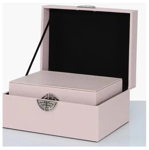 Jewellery Storage Boxes Rose Pink And Silver Faux Leather Set of 2 CIMC