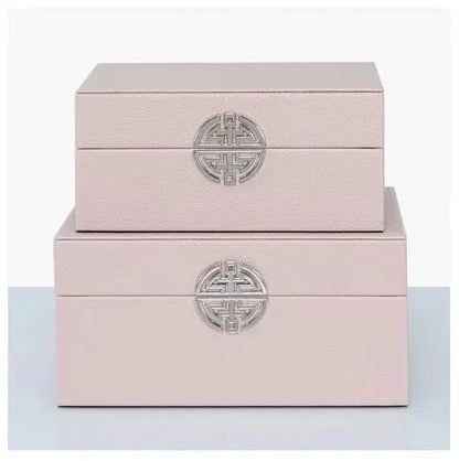 Jewellery Storage Boxes Rose Pink And Silver Faux Leather Set of 2 CIMC