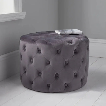 Grey tufted velvet pouffe Home Store Living