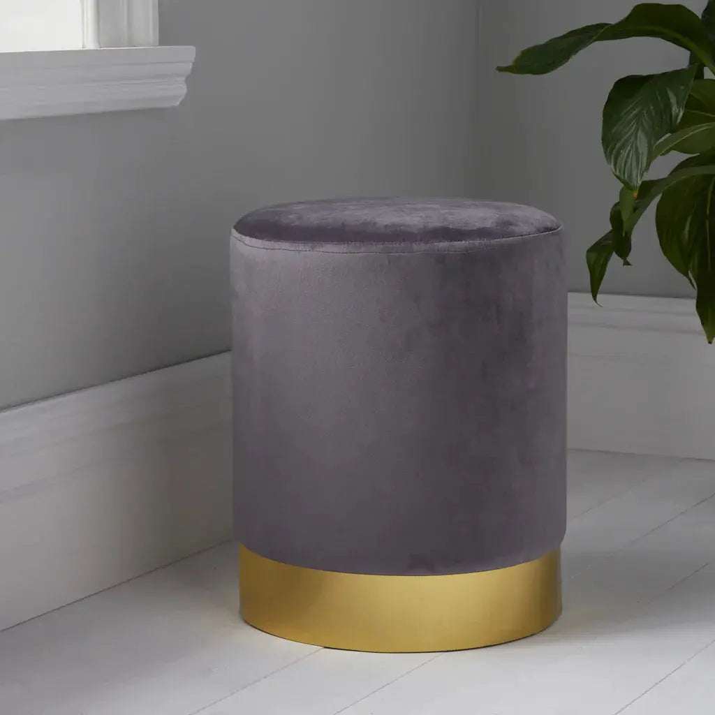 Pastel grey velvet stool with gold base Home Store Living