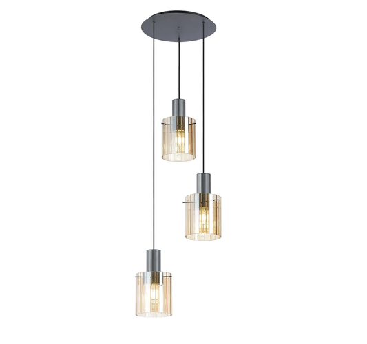 Brandon Ripple 49.5cm Round Pendant, 3 Light Adjustable E27