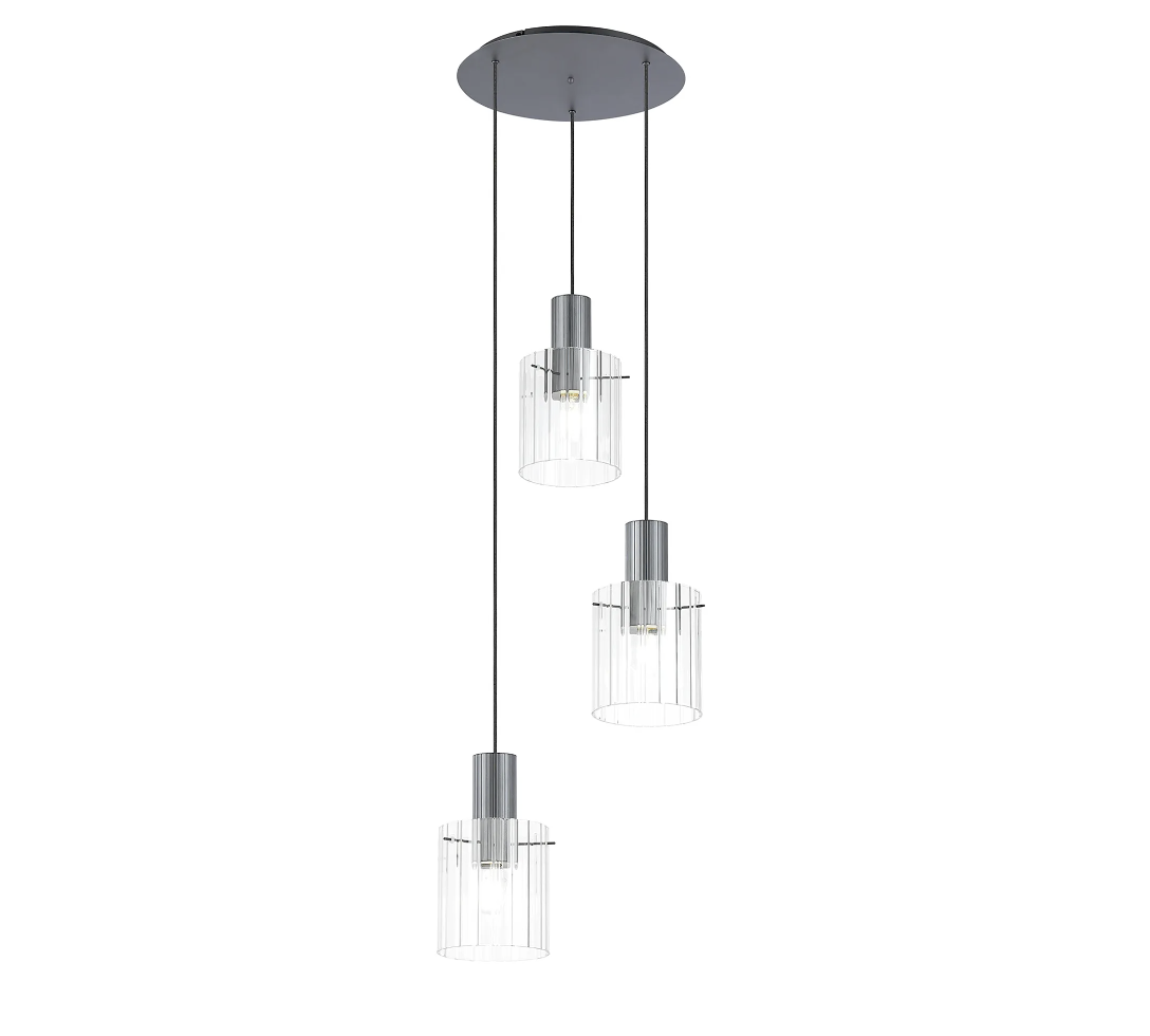 Brandon Ripple 49.5cm Round Pendant, 3 Light Adjustable E27