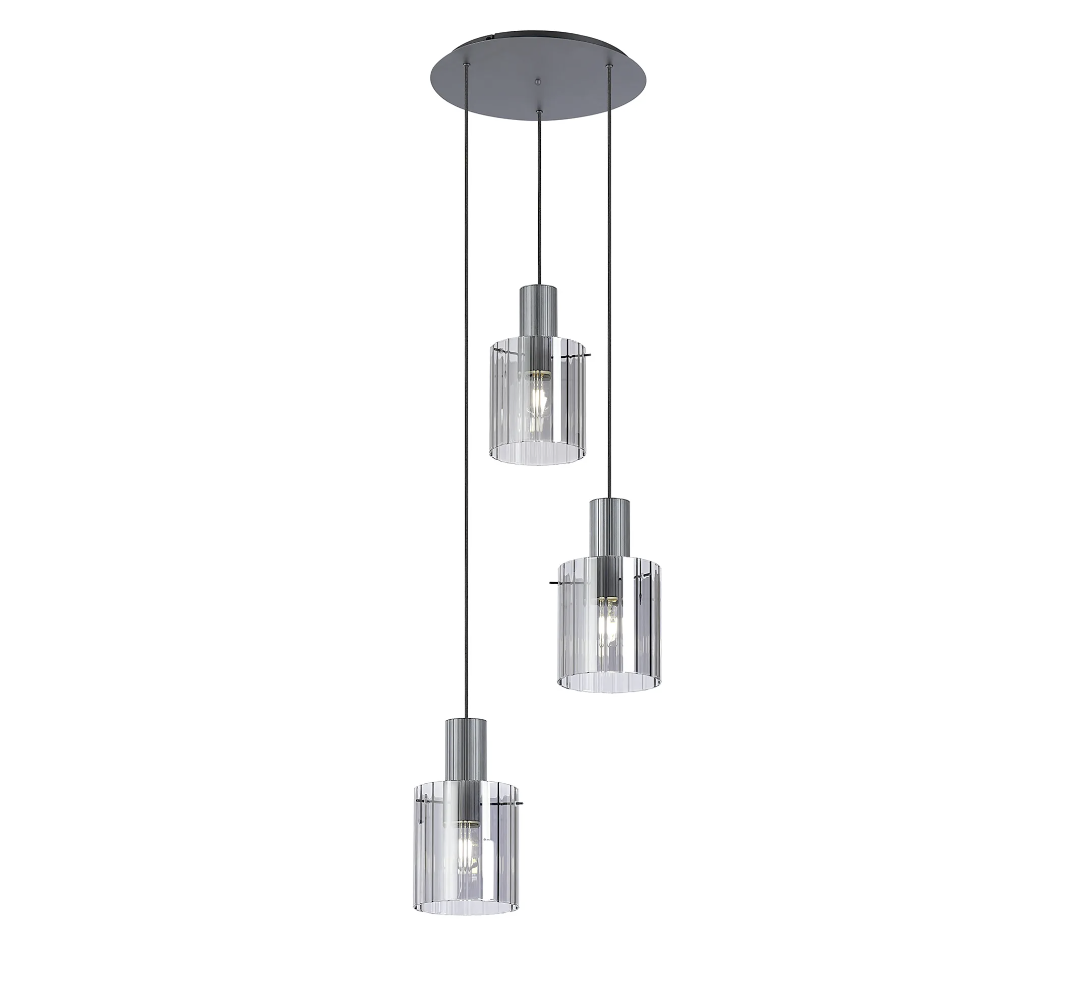 Brandon Ripple 49.5cm Round Pendant, 3 Light Adjustable E27