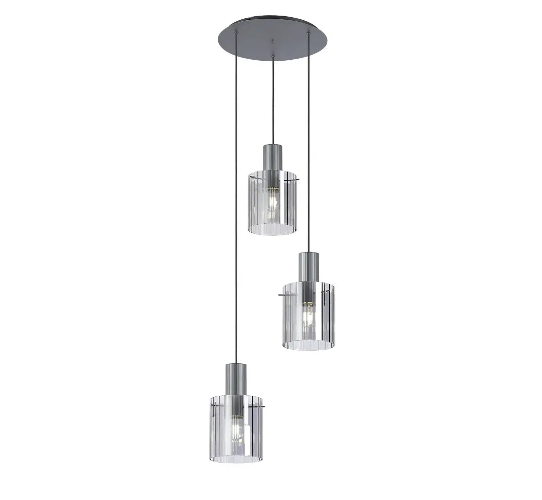 Brandon Ripple 49.5cm Round Pendant, 3 Light Adjustable E27 Home Store Living