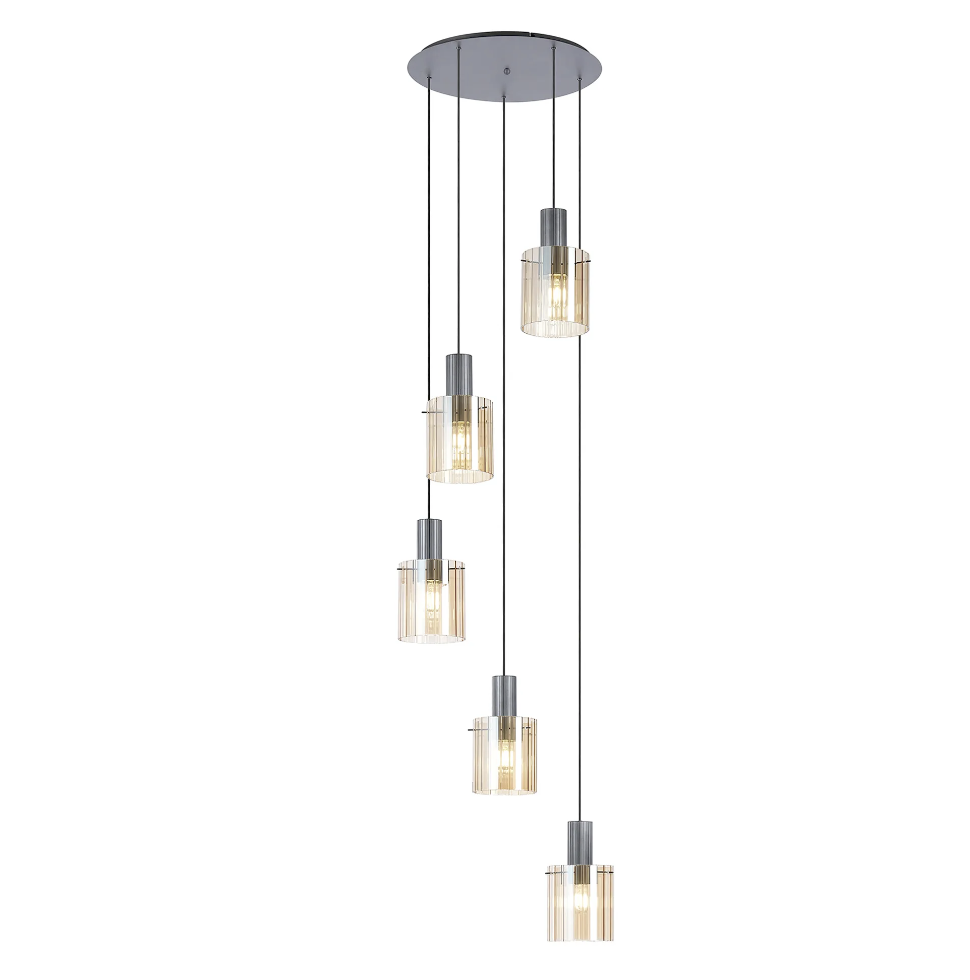 Brandon Ripple 66cm Round Pendant, 5 Light Adjustable E27 Home Store Living