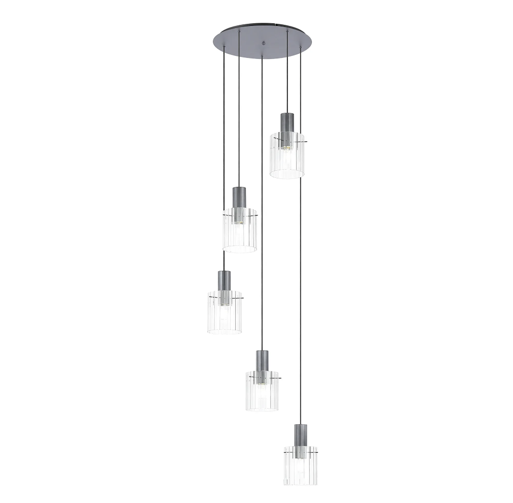 Brandon Ripple 66cm Round Pendant, 5 Light Adjustable E27