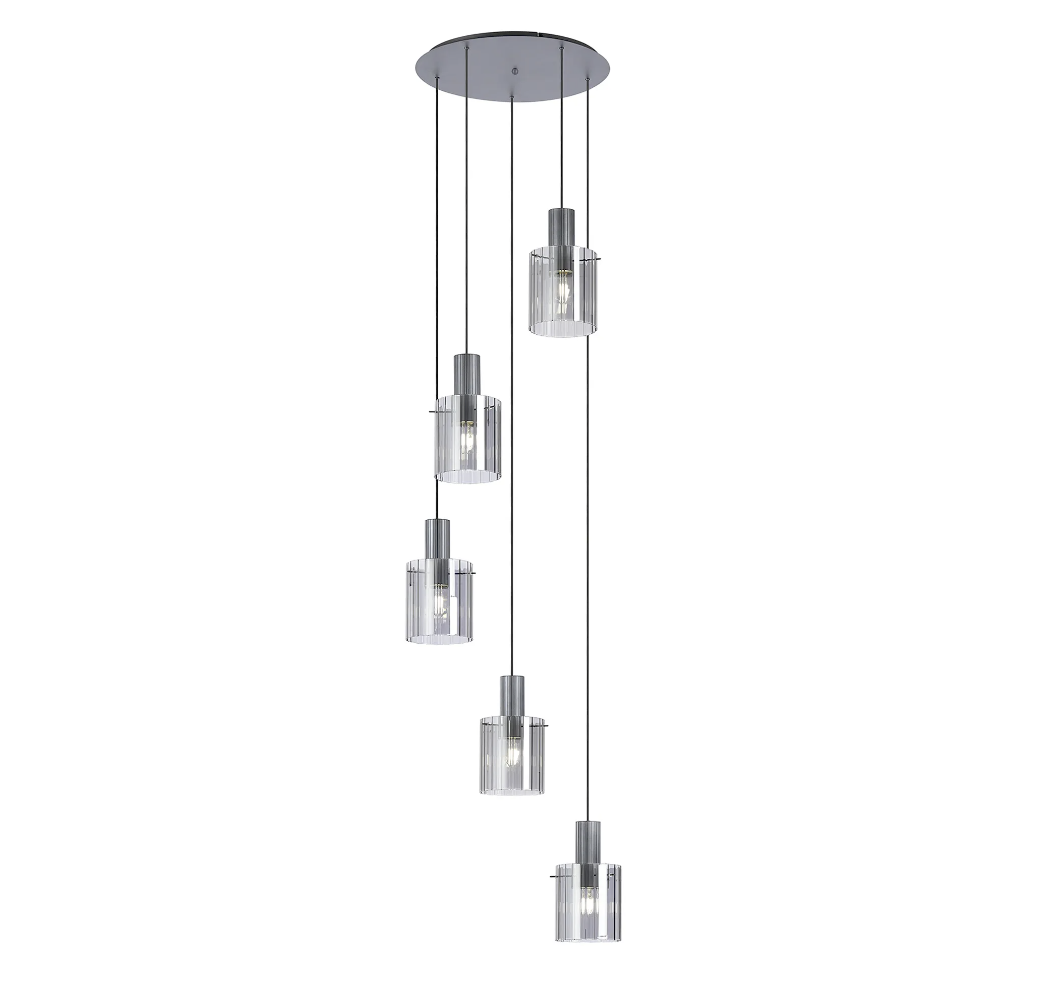 Brandon Ripple 66cm Round Pendant, 5 Light Adjustable E27