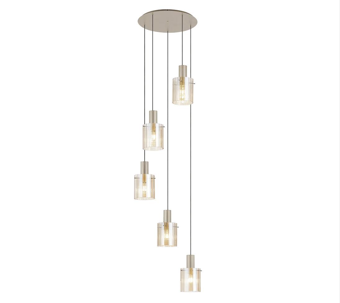 Brandon Ripple 66cm Round Pendant, 5 Light Adjustable E27