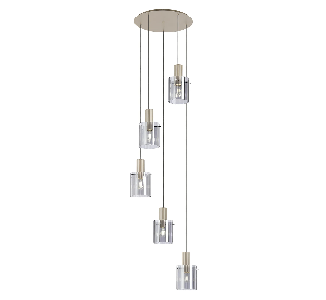 Brandon Ripple 66cm Round Pendant, 5 Light Adjustable E27