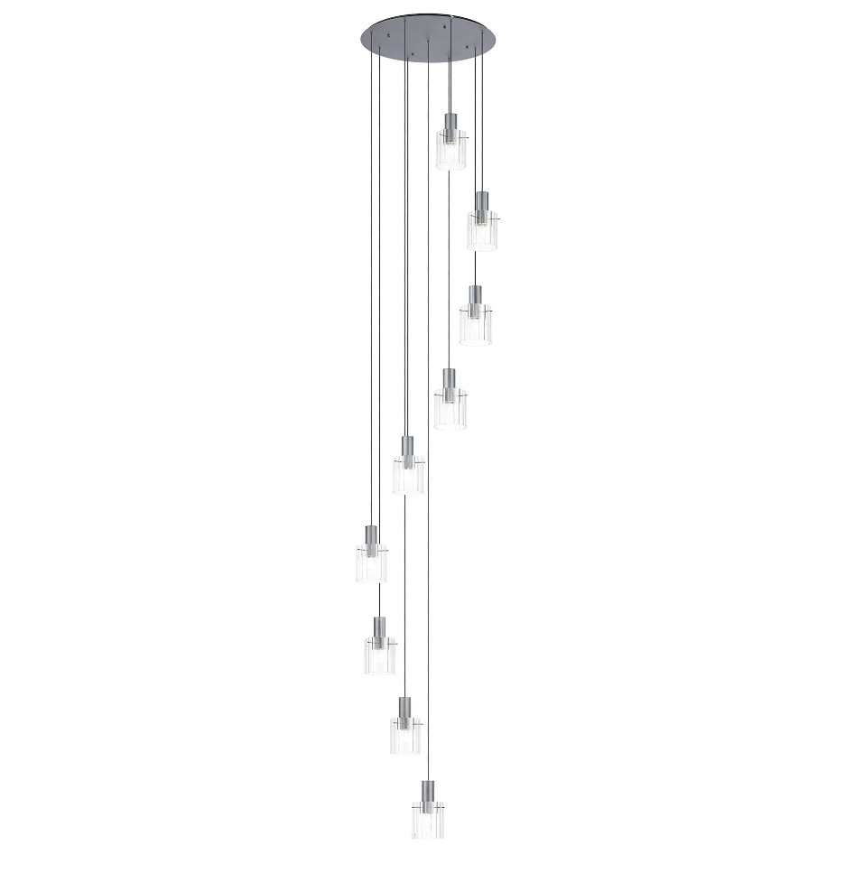 Brandon Ripple 86cm Round Pendant, 9 Light Adjustable E27