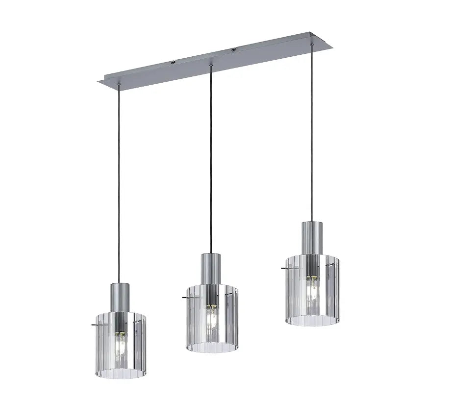 Brandon Ripple Linear Pendant, 3 Light Adjustable E27 Home Store Living