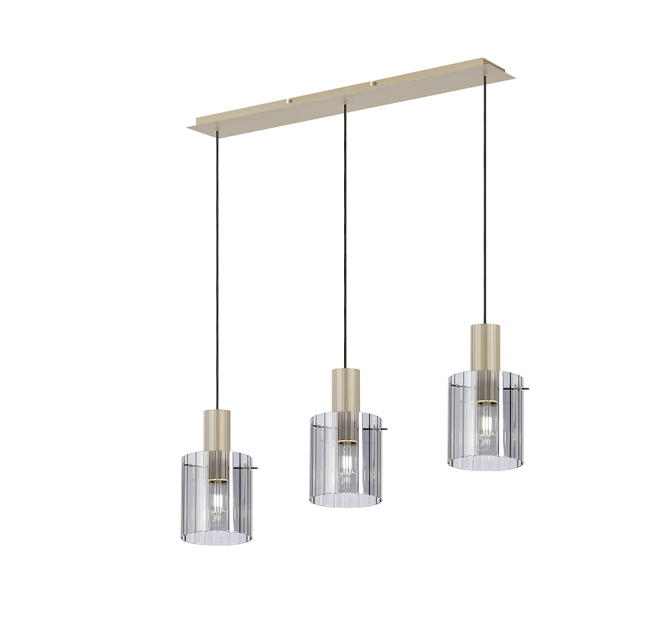 Brandon Ripple Linear Pendant, 3 Light Adjustable E27