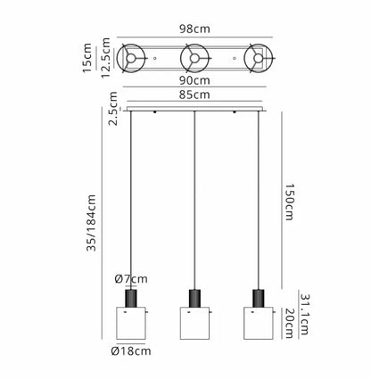 Brandon Ripple Linear Pendant, 3 Light Adjustable E27 Home Store Living