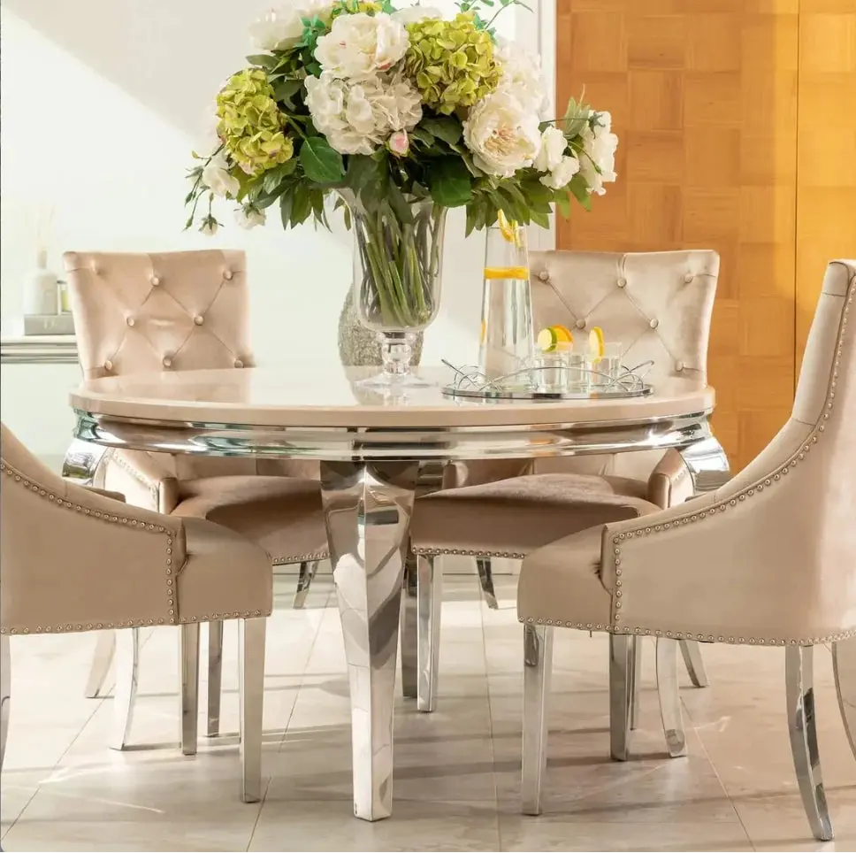 Lewis 1.3m Round Marble & Chrome Dining Table AWS TRADING LTD