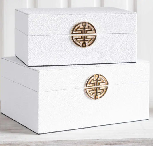 Set of 2 White Faux Leather Jewellery Boxes CIMC