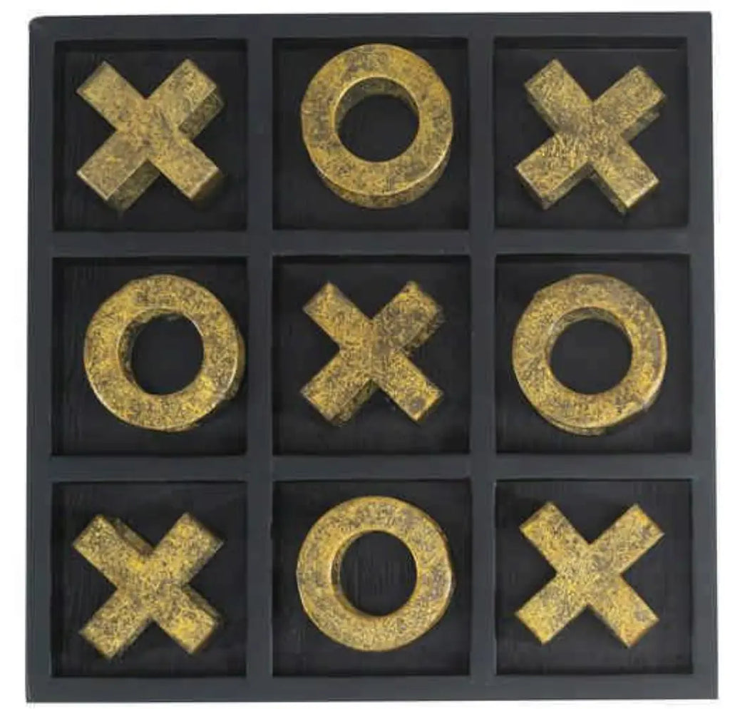 Black Tic-Tac-Toe Game Set Ornament with Gold Iron Pieces Otters Brook