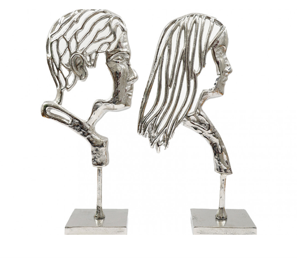 Silver Man/ Woman Head Ornament set of 2 sil interiors