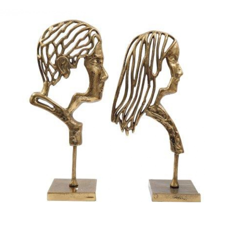 Gold Man/ Woman Head Ornament set of 2 sil interiors