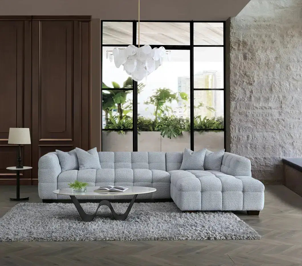 Aluxo Tribeca Corner Sofa Group in Pearl Boucle Fabric Home Store Living