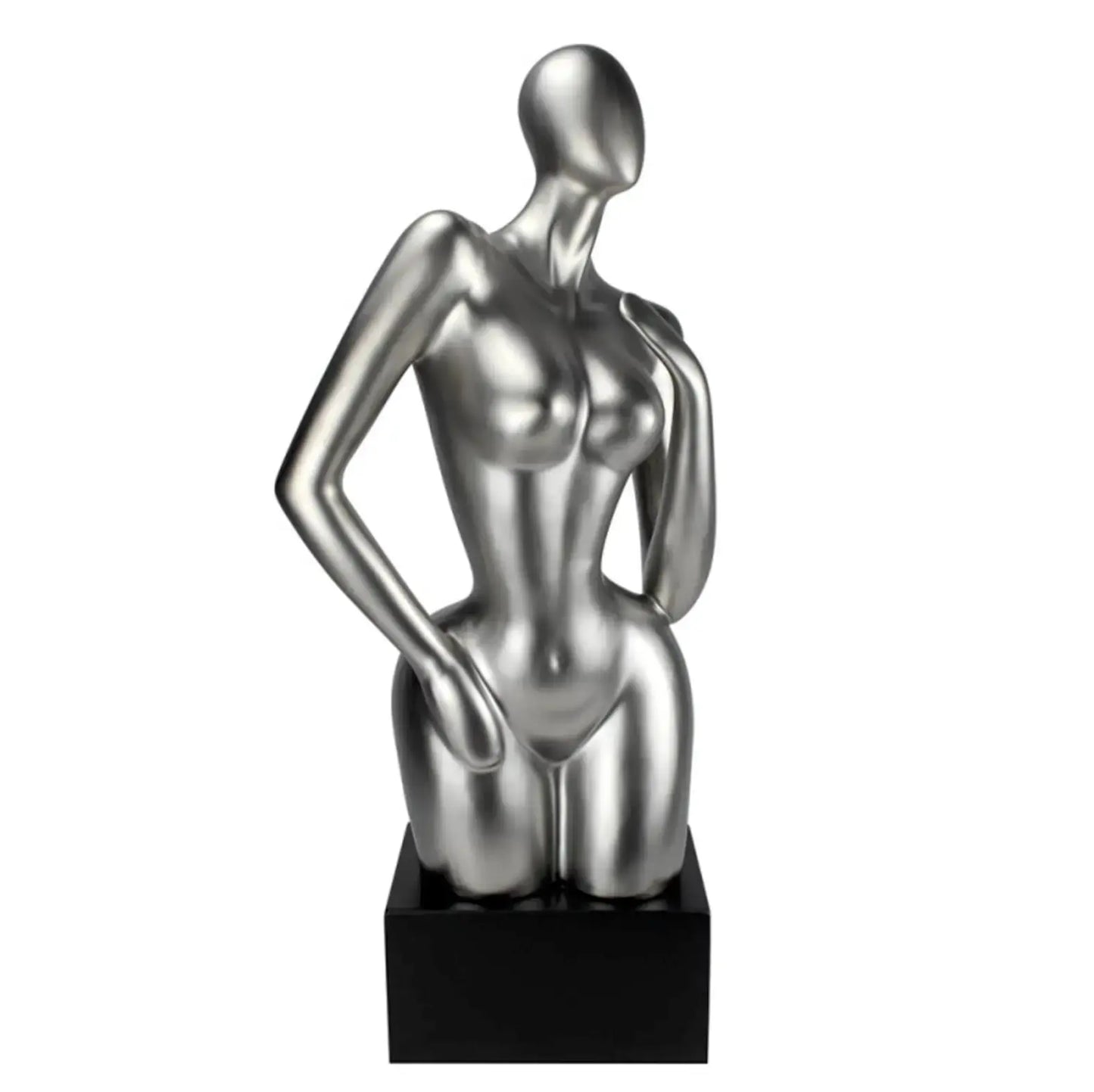 28.5” Art Deco Lady Statue in Gold or Silver with Black Base Home Store Living