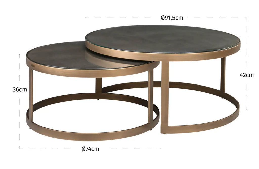Bloomville Shargreen Brass Nested Coffee Table (Set of 2) - Glass Tops Included Home Store Living