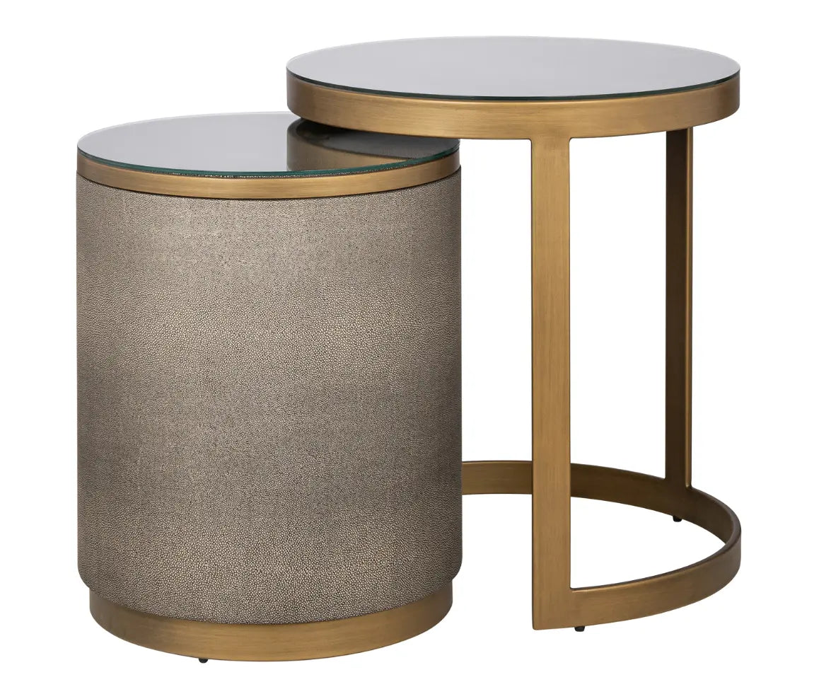 Bloomville Brass Shagreen End Table (inc. Glass Top) Set of 2 Home Store Living