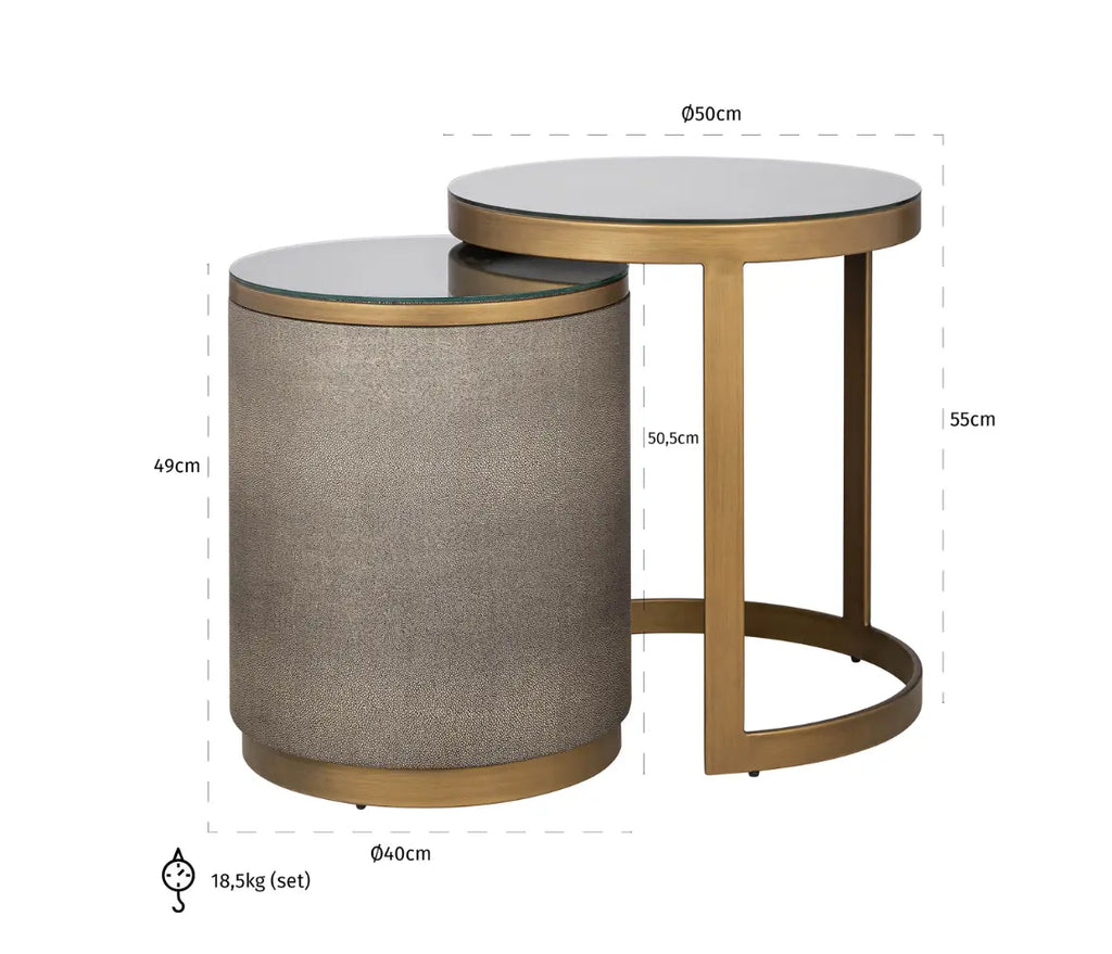 Bloomville Brass Shagreen End Table (inc. Glass Top) Set of 2 Home Store Living