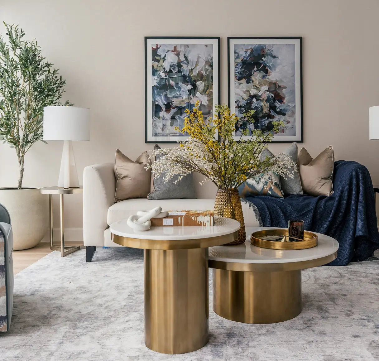 Camden Beige Marble & Gold Coffee Table 0.9m Kevin Simba