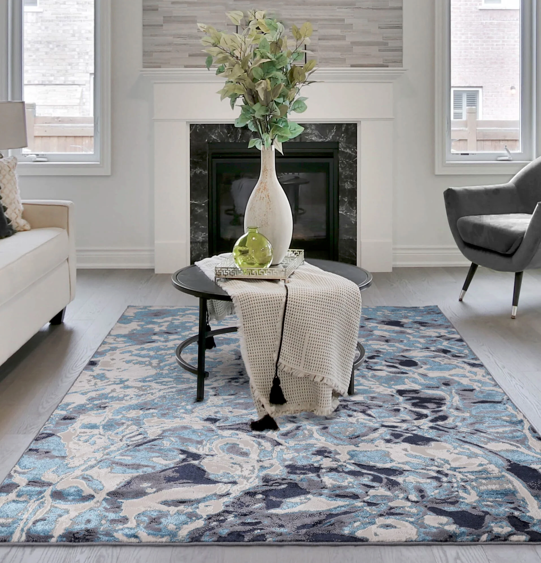 Aurora Foam Metallic Blue Rug Home Store Living