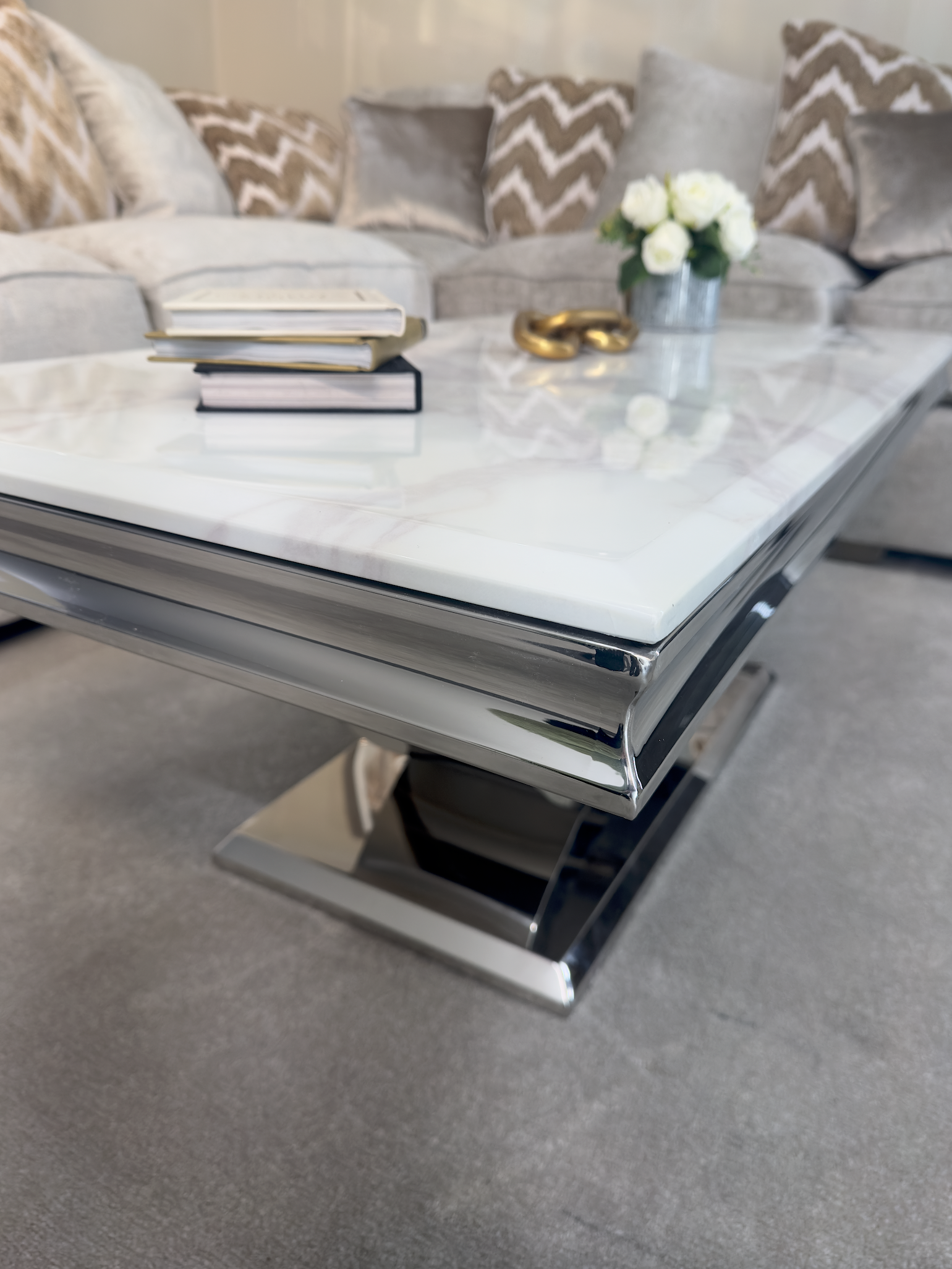 London Marble Coffee Table with Chrome Base AWS