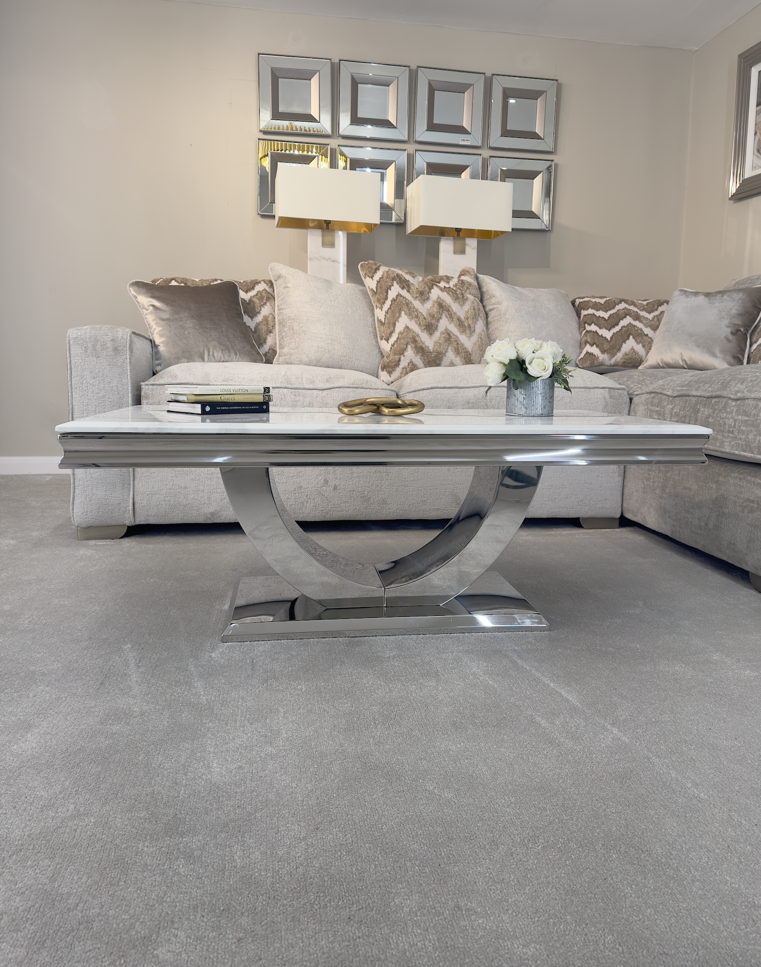 London Marble Coffee Table with Chrome Base AWS