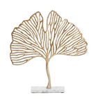 Large Gold Leaf Ornament on White Marble Base Light and Living