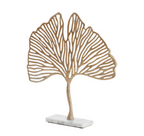 Large Gold Leaf Ornament on White Marble Base Light and Living