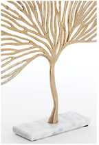 Large Gold Leaf Ornament on White Marble Base Light and Living