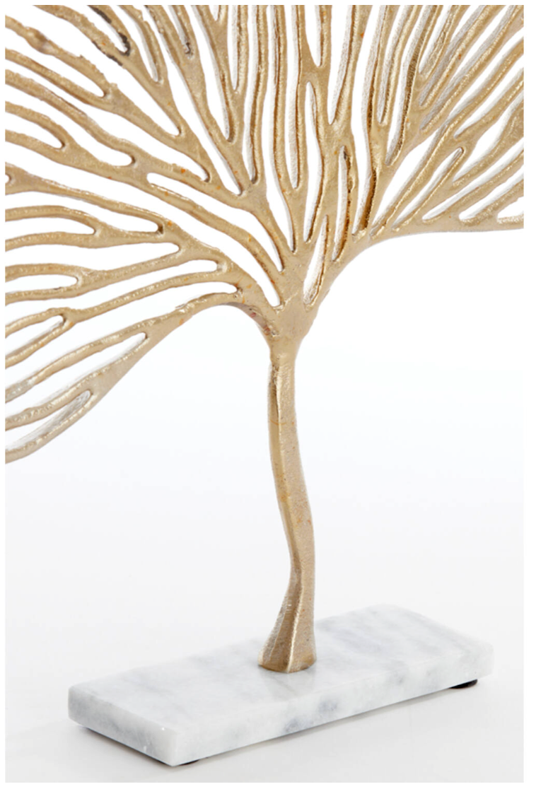 Large Gold Leaf Ornament on White Marble Base Light and Living