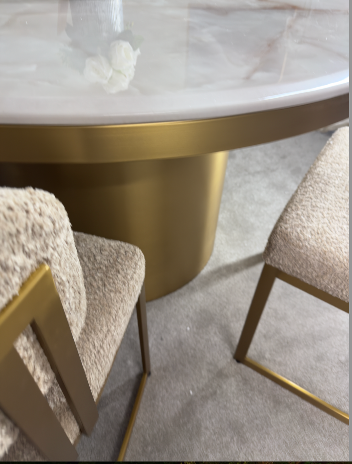 Camden Dining Table - Beige Marble/ Brushed Brass 130cm Kevin Simba