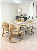 Carville 160cm Brown Pedestal Marble Dining Table (2502) L H International
