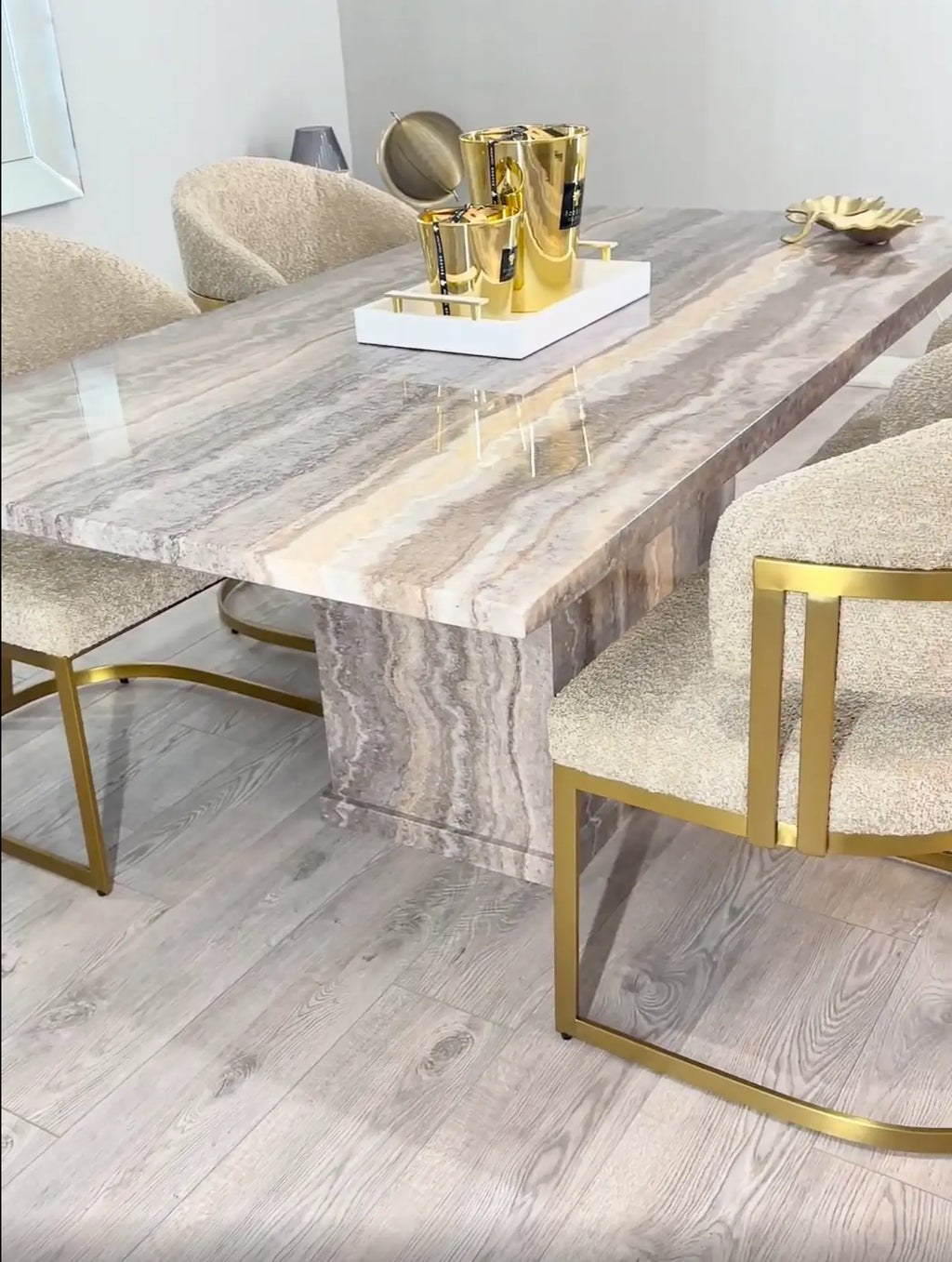 Carville 160cm Brown Pedestal Marble Dining Table (2502) L H International