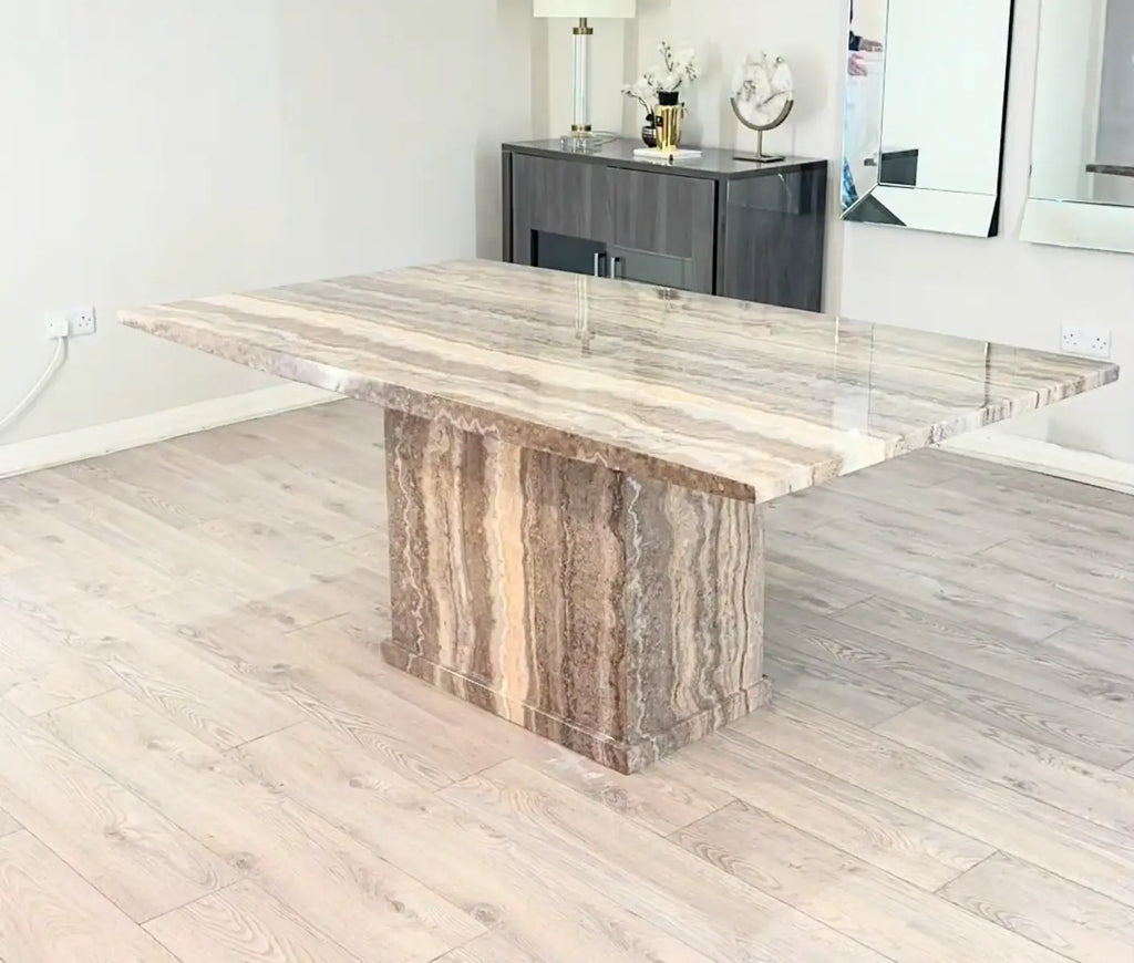Carville 160cm Brown Pedestal Marble Dining Table (2502) L H International