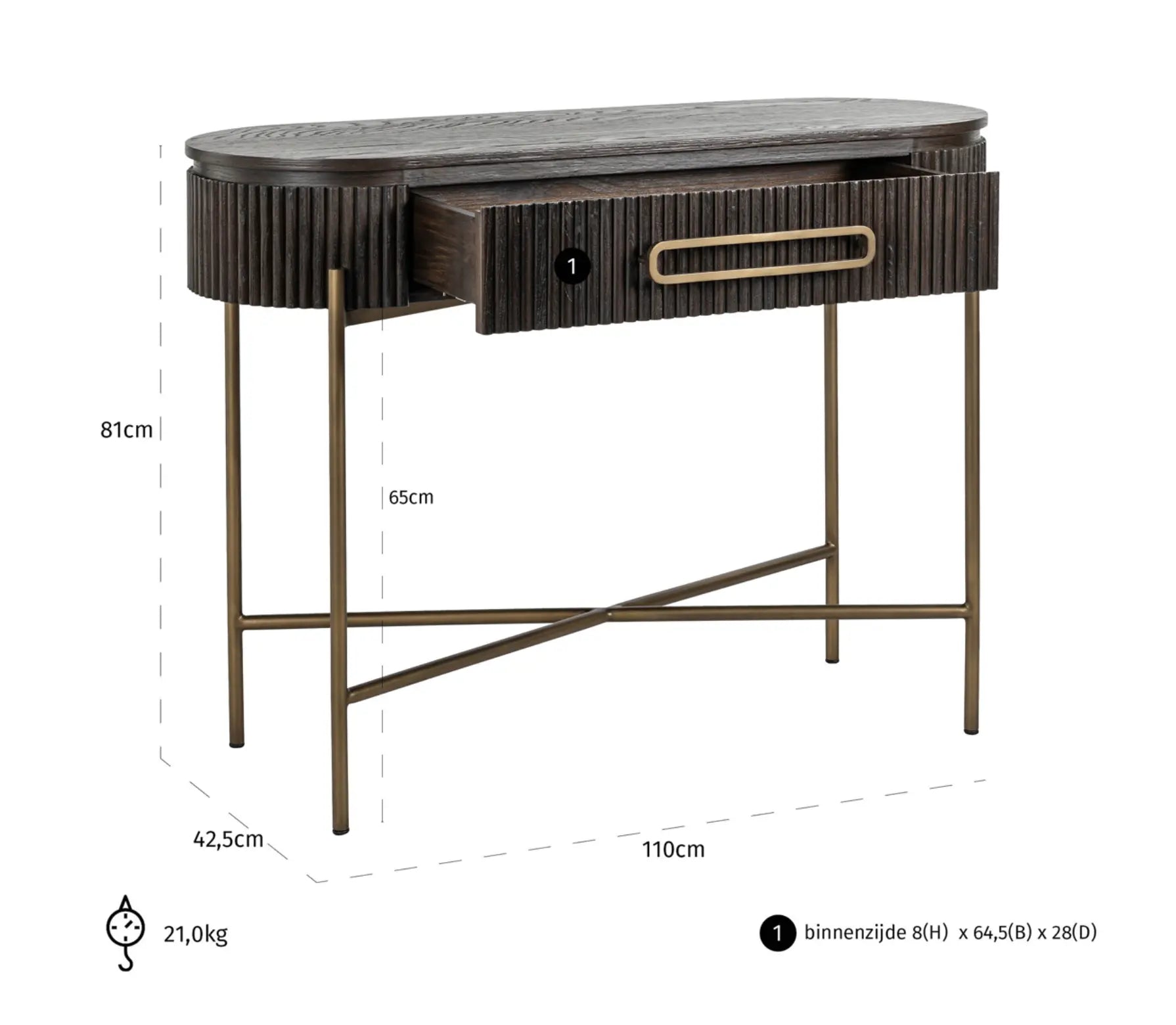 Luxor 1 Drawer Brown Console Table Home Store Living