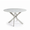 Round Silver Plated Glass & Marble Dining Table with Chrome Legs Home Store Living