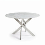 Round Silver Plated Glass & Marble Dining Table with Chrome Legs Home Store Living