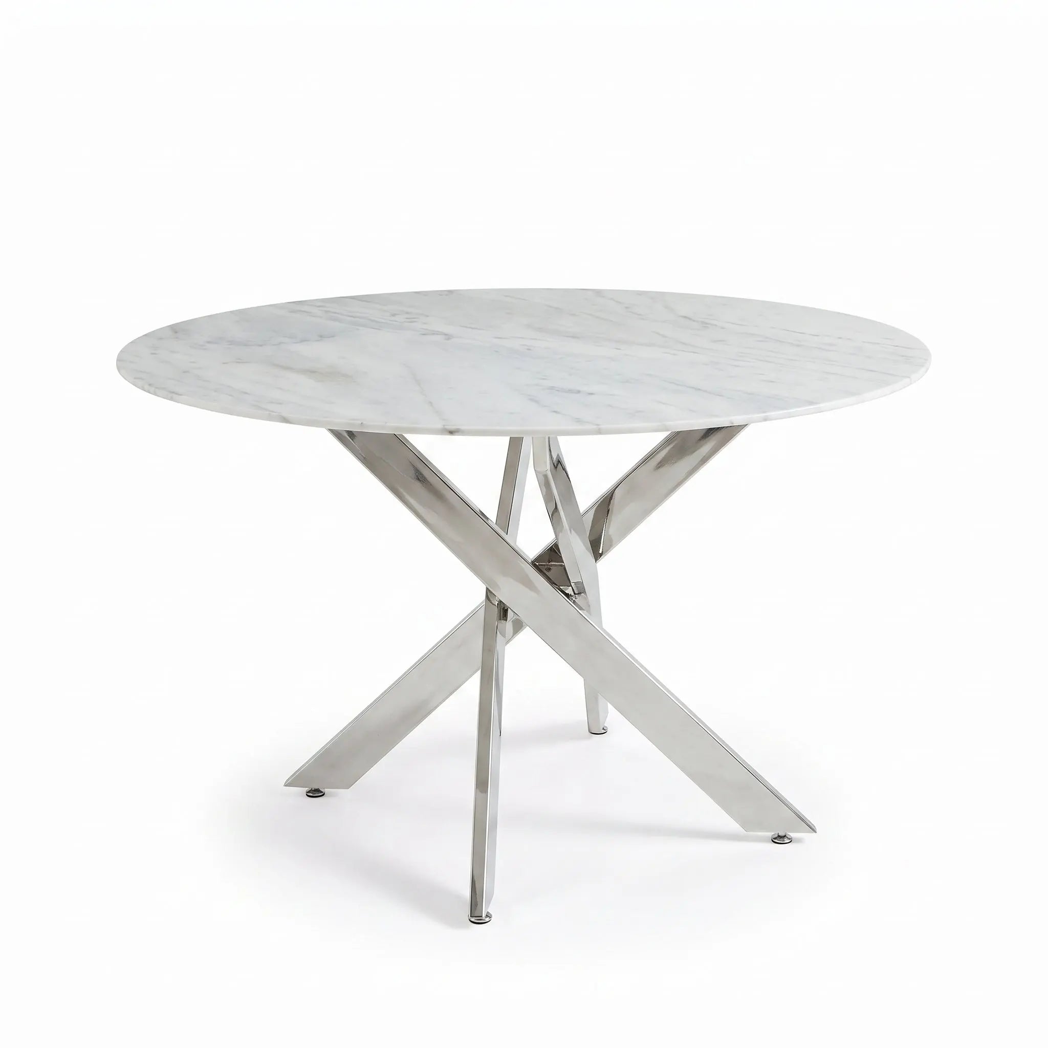 Round Silver Plated Glass & Marble Dining Table with Chrome Legs Home Store Living