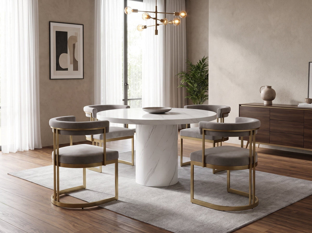 Cara 120cm Round White Marble Dining Table L H International