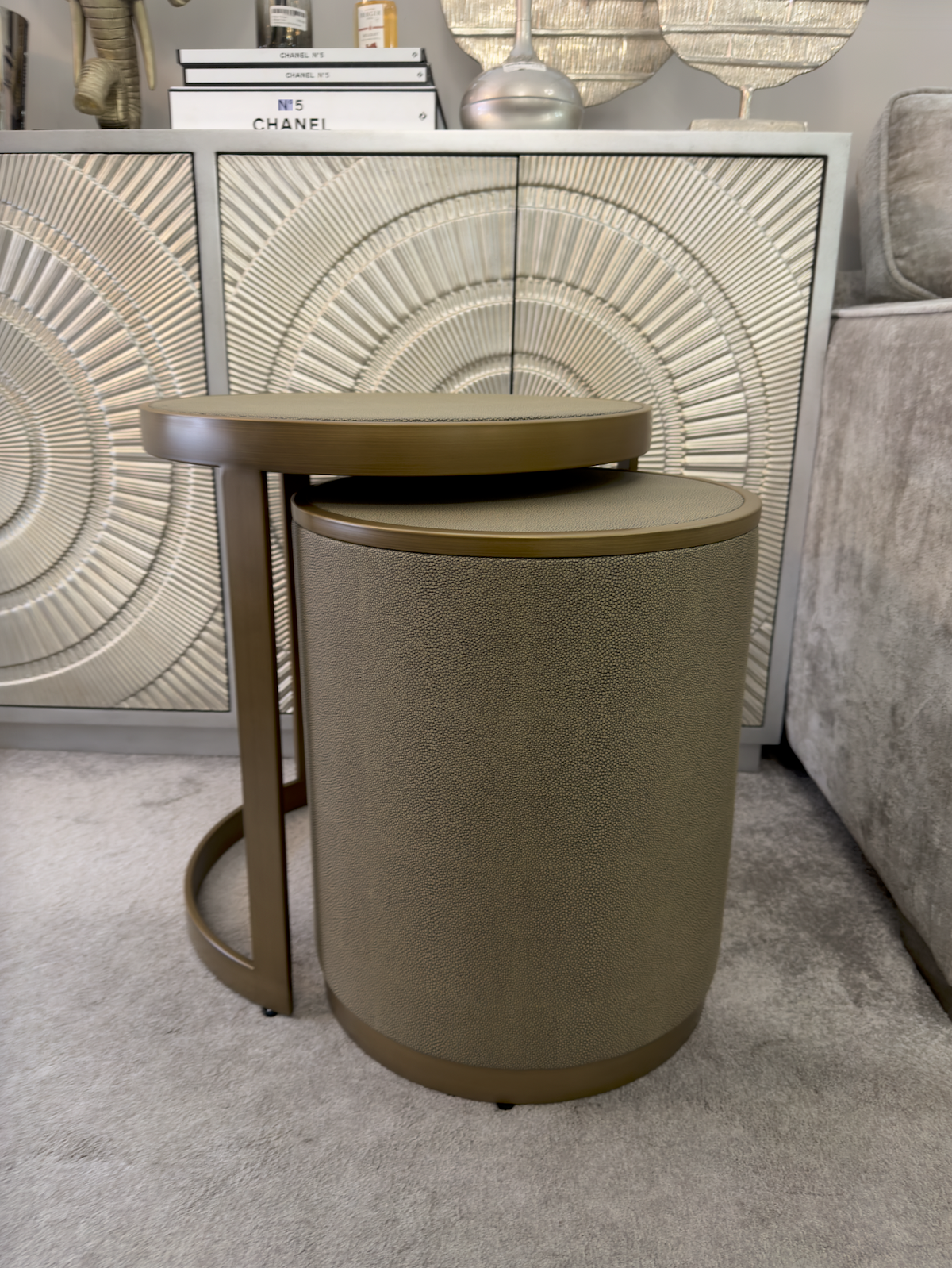 Belgravia Brass Shargreen Side Tables inc. Glass (Set of 2) Kevin Simba
